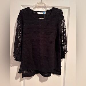 Sparrow Crochet Knit Top Womens Medium Black Boho Lace 3/4 Sleeve NWT